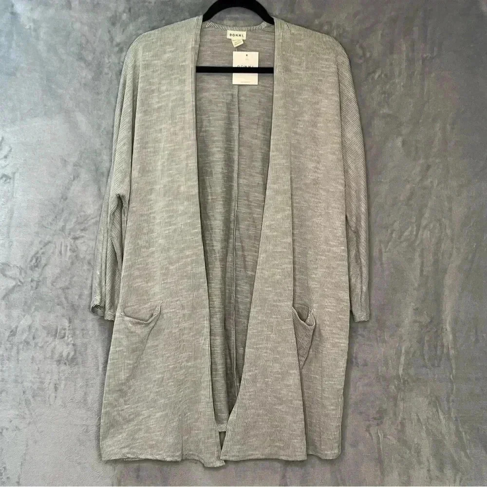 DONNI Sandwash Ribbed Open Front Cardigan Pockets Womens One Size Fits All‎